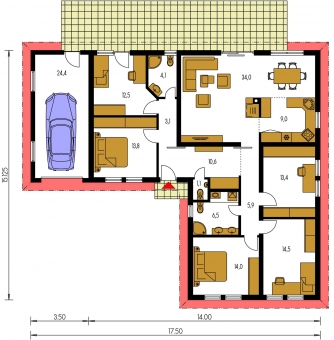 Image miroir | Plan de sol du rez-de-chaussée - BUNGALOW 107